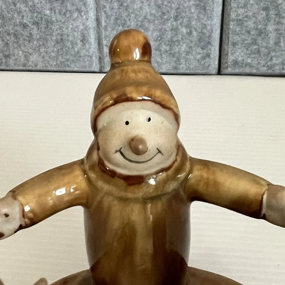 Circle of Snowman Winter Ceramic Votive Candle Holder Faith Family Friends